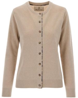 Barbour Tartan-Trim Elbow-Patch Cardigan - Natural