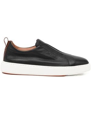 Santoni Tumbled Leather Trainers - Black