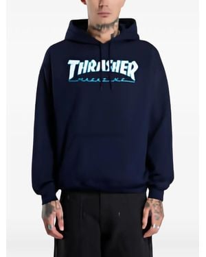 Thrasher Outlined Logo-Print Hoodie - Blue