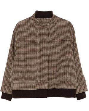 Bompard Houndstooth Ribbed Bomber Jacket - Brown