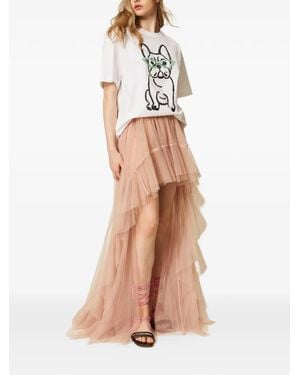 Twinset Myfo Long Asymmetric Tulle Skirt - Natural