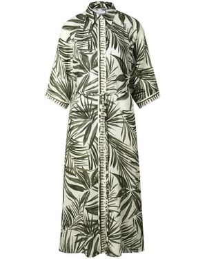 Bogner Catelyn Palm-Print Linen Midi Dress - White