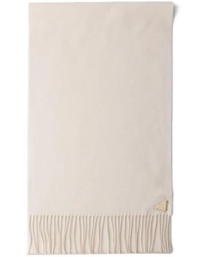 Prada Triangle-Logo Fringed Scarf - Natural