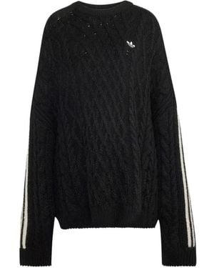 adidas Cable-Knit Side-Stripe Sweater - Black