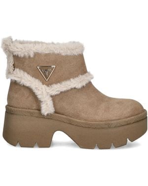 Guess Bridgete Faux Fur-Trim Ankle Boots - Brown