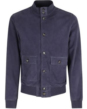 Stewart Buttoned Suede Jacket - Blue