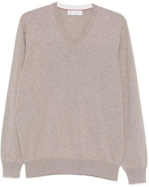 Brunello Cucinelli V-Neck Cashmere Jumper - Natural