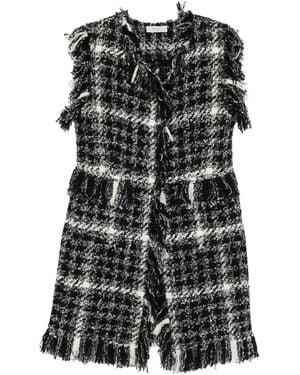 Charlott Fringed Tweed Coat - Black