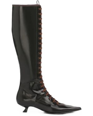 Marni Leather Boot With Full Lace-Up Front - Black
