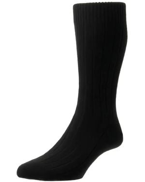 Pantherella Waddington Ribbed-Knit Socks - Black
