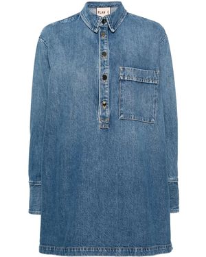 Plan C Side-Buttoned Denim Blouse - Blue
