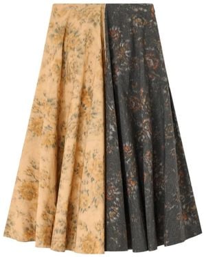 Ganni Floral Printed Panelled Flared Midi Skirt - Brown