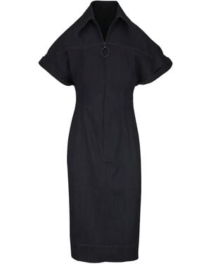 Akris Punto Zip Short-Sleeve Midi Dress - Blue