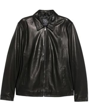 SERGIO MORETTI FIRENZE Whipstitch-Trim Leather Jacket - Black