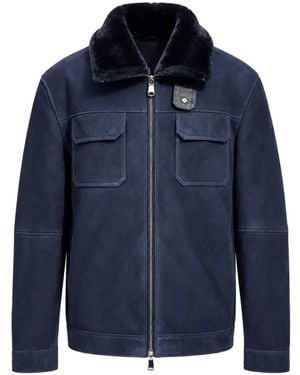 Poche Paris Shearling-Collar Suede Jacket - Blue