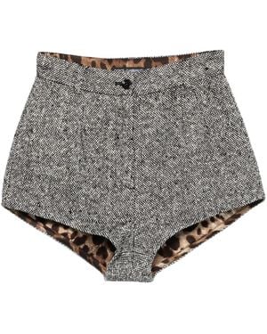 Dolce & Gabbana Tweed Leopard-Print Shorts - Gray