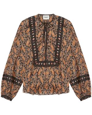 Isabel Marant Blouse With Deep V-Neck And Floral Patterns - Brown