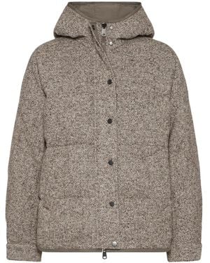 Brunello Cucinelli Reversible Virgin Wool And Silk Down Jacket With Hood - Gray