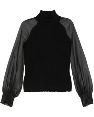 D.exterior Sheer-Sleeve Ribbed-Knit Jumper - Black