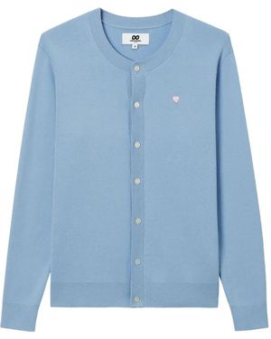 Chocoolate Heart-Patch Button-Up Cardigan - Blue
