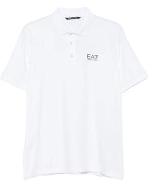 EA7 Logo-Print Polo Shirt - White