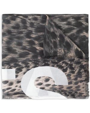 AllSaints Leopard-Print Scarf - Grey