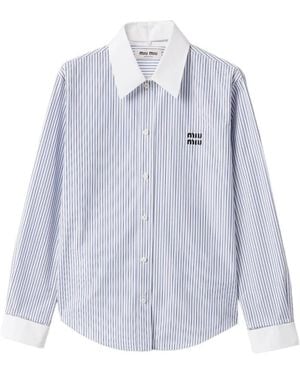 Miu Miu Chemise Rayée À Logo Brodé - Bleu