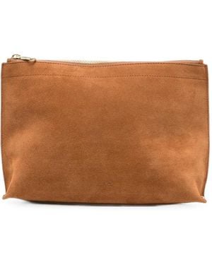 A.P.C. Suede Logo-Print Clutch Bag - Brown
