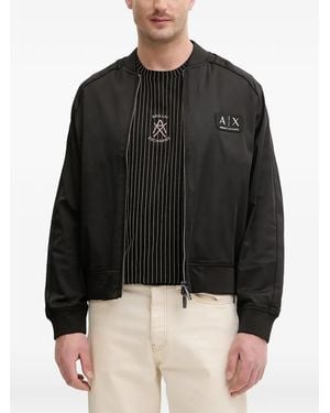 ARMANI EXCHANGE Logo-Patch Bomber Jacket - Black