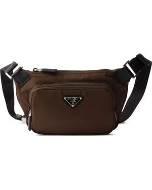 Prada Re-Nylon And Saffiano Leather Shoulder Bag - Brown