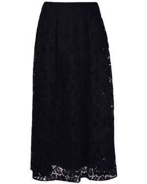 Elie Saab Floral-Embroidered Midi Skirt - Black