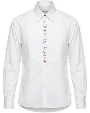 Bode Button Jar Pleated Tuxedo Shirt - White