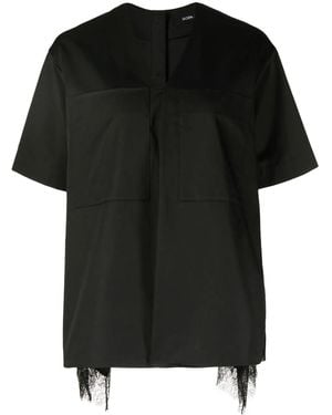 Goen.J Lace-Trimmed Short-Sleeve Blouse - Black