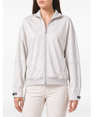 Brunello Cucinelli Pull Zippé À Épaules Tombantes - Blanc