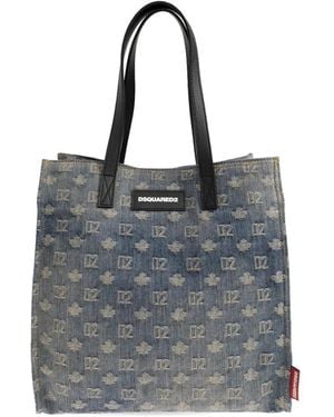 DSquared² Monogram-Jacquard Denim Tote Bag - Blue