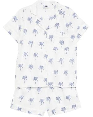 ELLEBLUE Liz Palm-Print Short-Sleeve Shorts Set - White