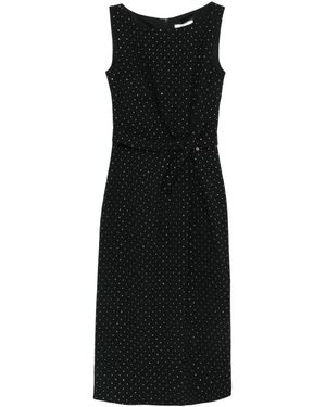 Nissa Polka-Dot Embellished Sleeveless Midi Dress - Black