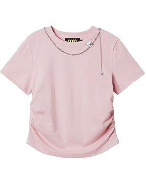 Mini Cream Chain-Embellished T-Shirt - Pink