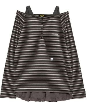 Mini Cream ストライプ Tシャツ&スカート セット - ブラック
