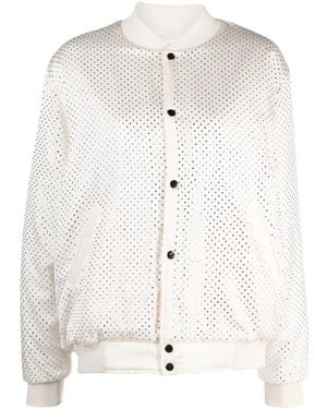 P.A.R.O.S.H. Crystal-Embellished Button-Up Bomber Jacket - White