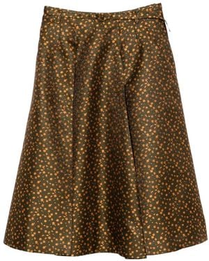 Prada Floral-Jacquard Midi Skirt - Brown