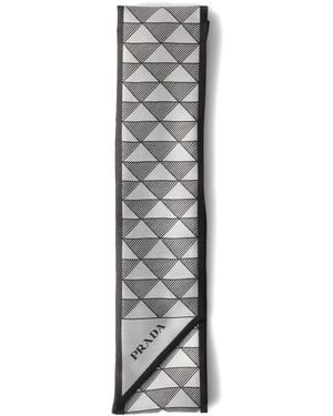Prada Jacquard Silk Scarf - Grey