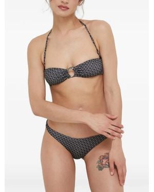 Trussardi Monogram-Print Ring-Detail Bikini Bottoms - Black
