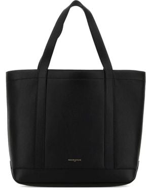 Maison Kitsuné Open-Top Leather Tote Bag - Black