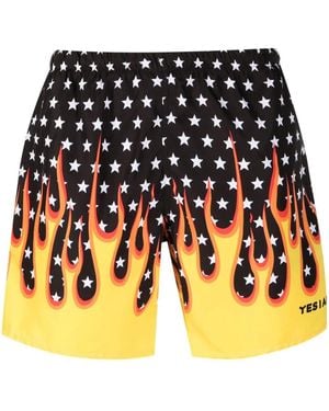 YES I AM Stars On Fire Printed Swim Shorts - Yellow