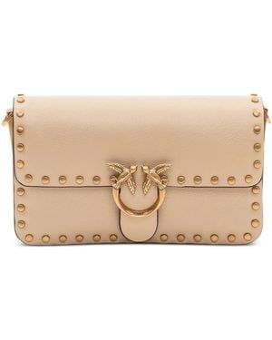 Pinko Baby Love One Slouchy Stud-Embellished Shoulder Bag - Natural