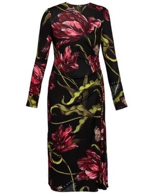 Erdem Floral-Print Draped Midi Dress - Red