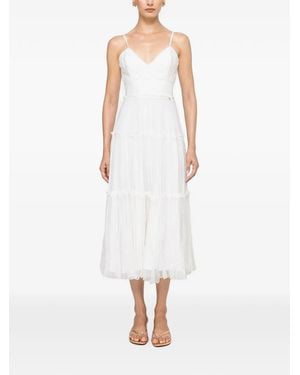 Nissa Floral-Embroidery Silk Midi Dress - White