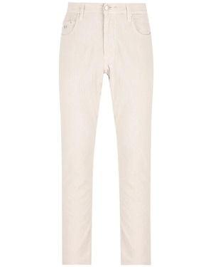 Sartoria Tramarossa Pantaloni Slim Michelangelo A Coste - Bianco