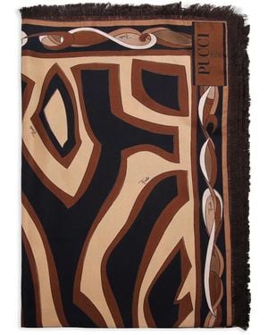 PUCCI Fringed Abstract-Pattern Scarf - Brown